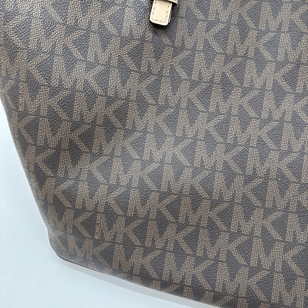 Michael Kors Tote Purse Bag MK All Over Leather Trim Large Size - Picture 4 of 7